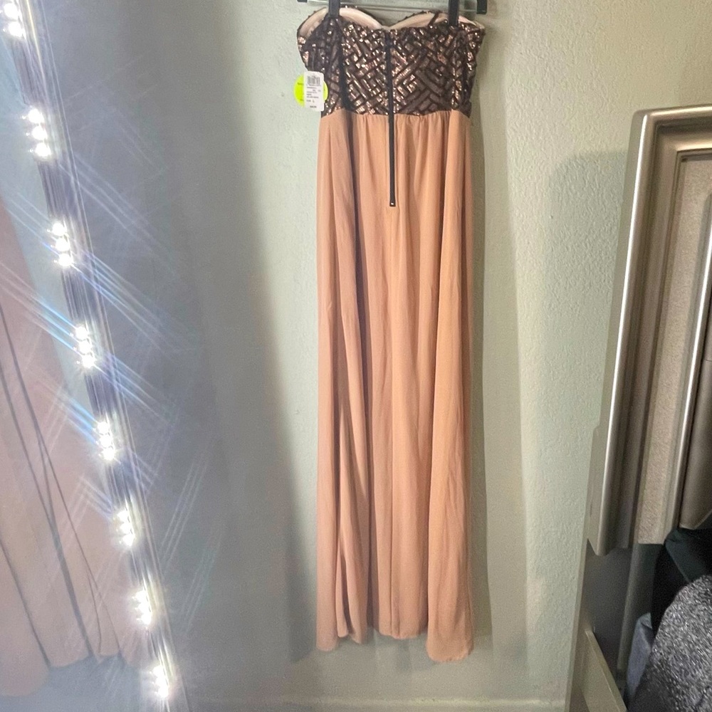 Brown and nude long strapless dress - Picture 2 of 2